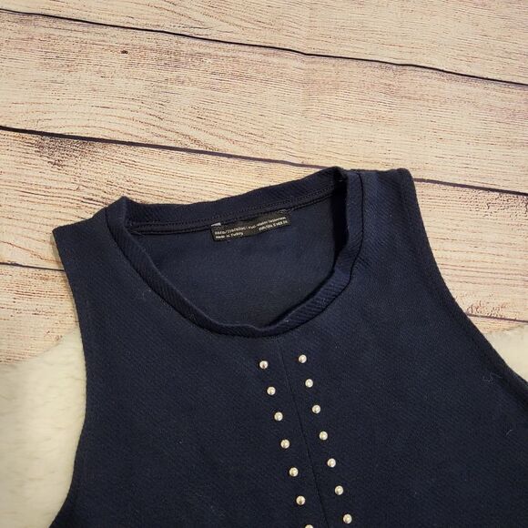 Zara navy blue sleeveless mini dress with gold studs down front - Picture 3 of 6